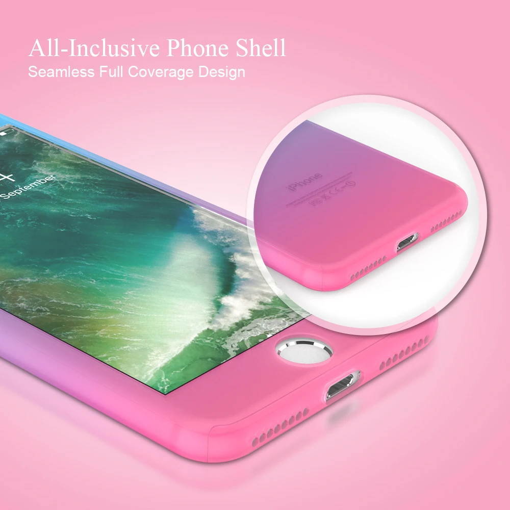 KISSCASE 360 Full Coverage Case For iPhone 6 6S 7 Plus Gradient Tempered Glass Phone Back Cover Capa |