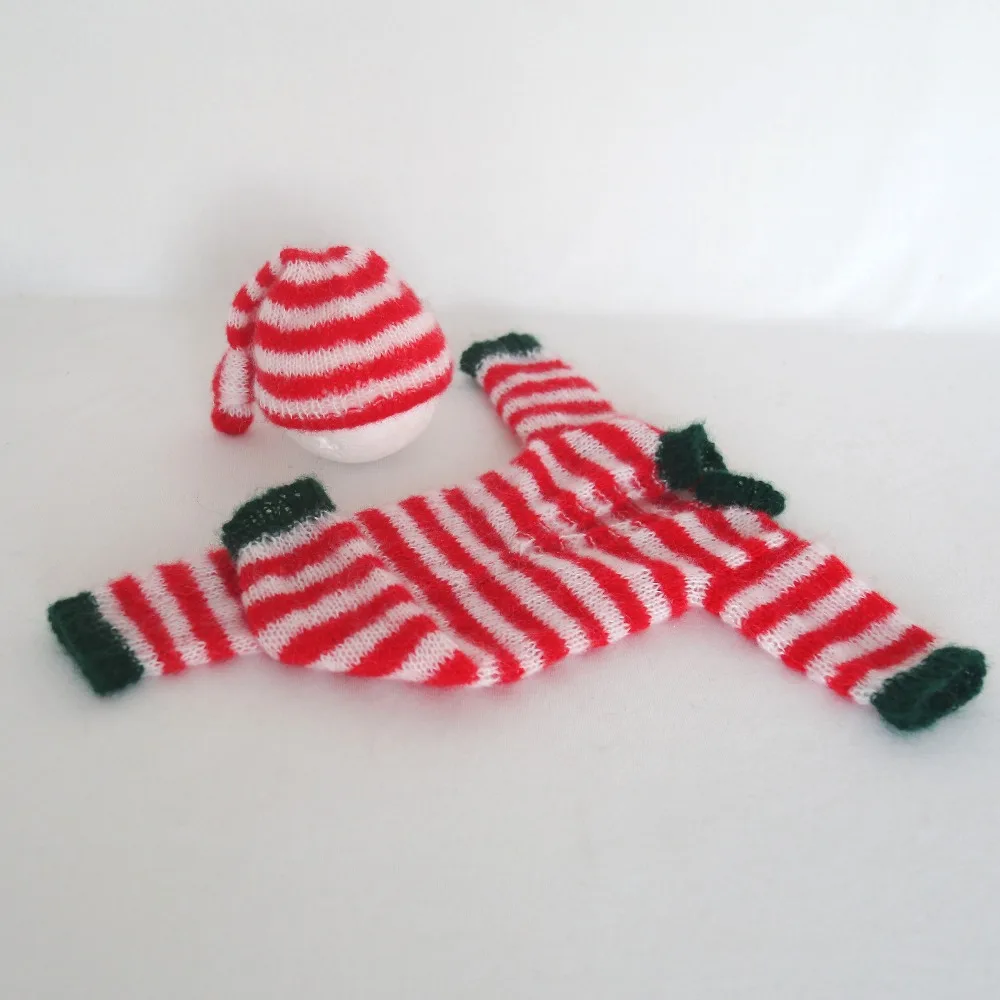 

Christmas Santa Outfit Newborn Footed Overall photography props Crochet Mohair Baby girl Bonnet Infant Santa Hat photo props