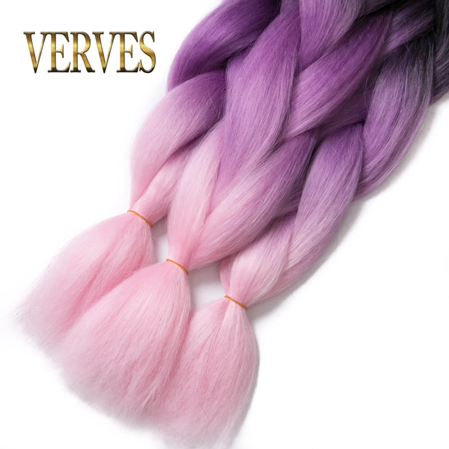 VERVES, Омбре, плетение волос, 100 г/шт., 24 дюйма, 1 шт., синтетический, три, два тона, тепловое волокно, вязанное крючком, огромные косы, наращивание волос
