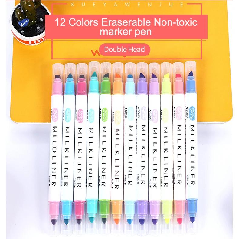 12 шт./лот, двойная головка, Mildliner, маркеры, пастельные маркеры, акварельные Флуоресцентные Ручки для рисования