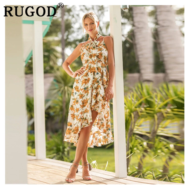 RUGOD/платье с цветочным принтом в стиле бохо шикарное женское платье v-образным
