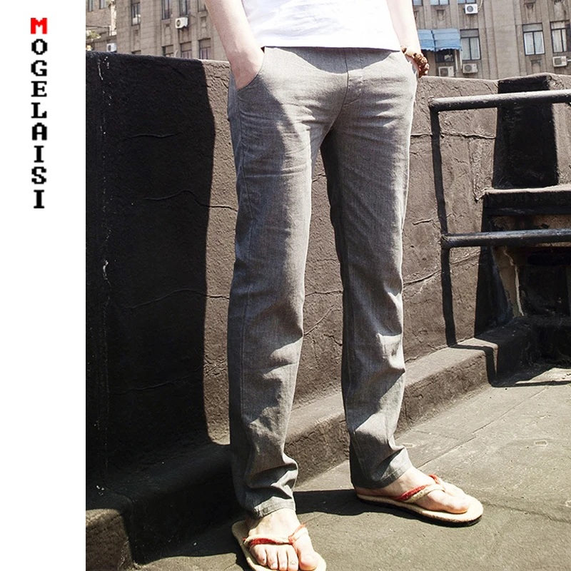 2019 льняные штаны Мужские из льна и хлопка обхват талии 70 112 см однотонные брюки на