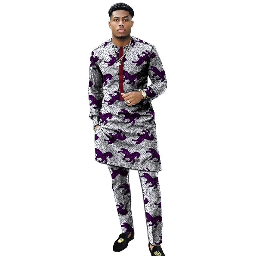 Африканские мужские комплекты из 2 предметов: Топ и штаны одежда в африканском