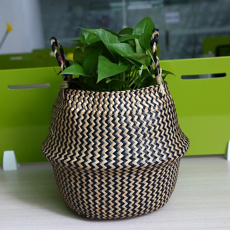 WHISM складная корзина ручной работы, корзина для хранения из ротанга, плетеная корзина для хранения садового цветочного горшка, корзина для белья