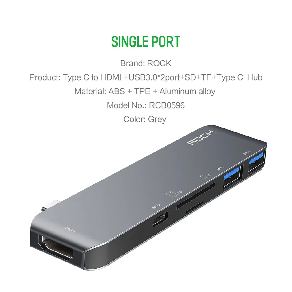 Rock 6 в 1 usb-хаб все в 1 конвертер USB-C к HDMI 4K SD TF кард-ридер для MacBook/Pro type C концентратор USB 3,0 5 Гбит/с алюминий