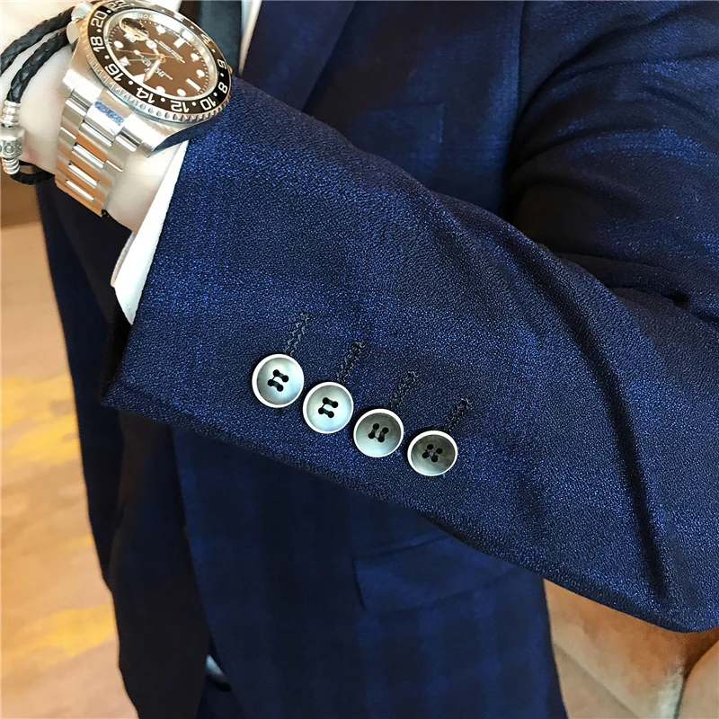 Men's Blazer Men Soft Comfortable Khaki Blue Suit Jacket Male Plaid Slim Single Breasted High Quality Jaquetas Homens Size M 3XL | Мужская