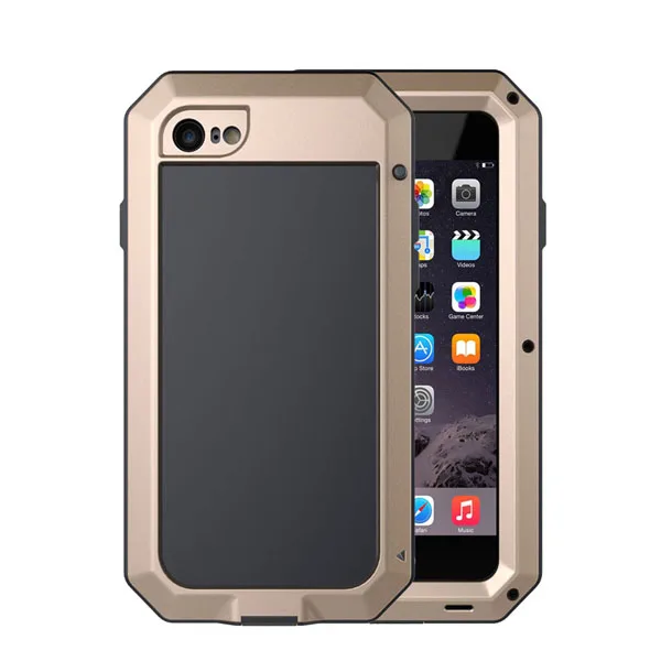gold Сверхпрочный защитный чехол для iPhone 7, 6, 6s Plus, 5, 5S, SE, Металлический Алюминиевый противоударный защитный чехол для телефона s+ стеклянная пленка для экрана - Цвет: gold