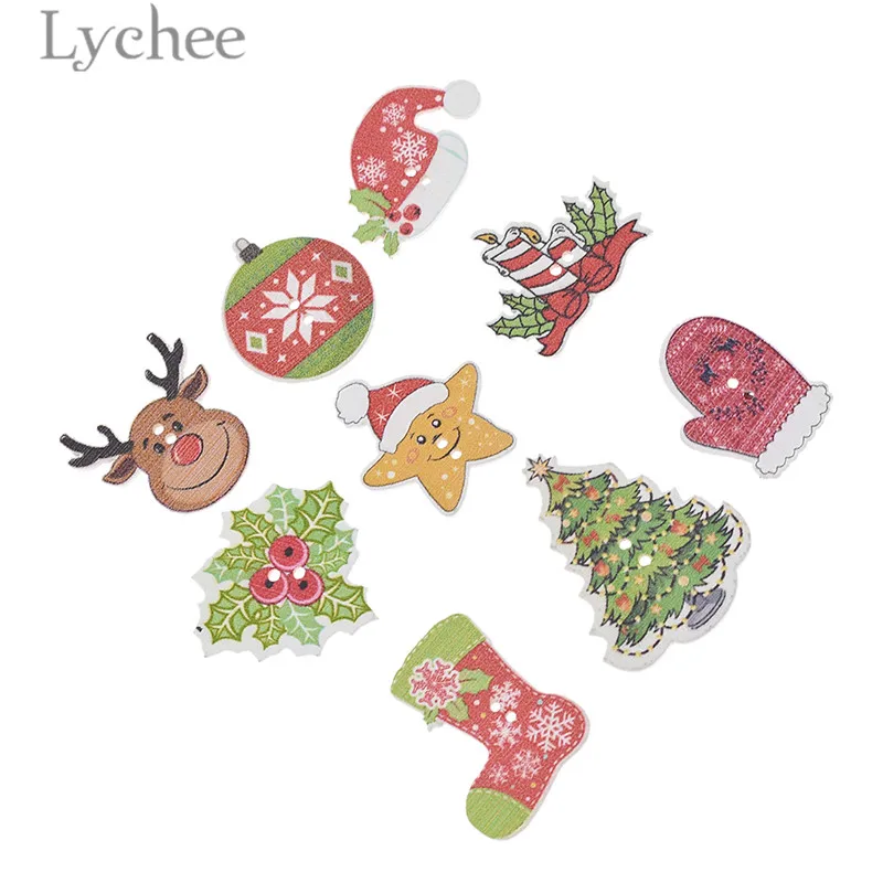 Личи жизнь смешанные Рождественские елки кнопки в форме оленей мультфильм