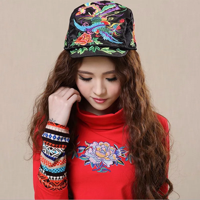 Модные Демисезонный Для женщин шляпа банданы китайский Стиль Винтаж Кепки Вышивка женский Шапки Костюмы шапочка Повседневное Harajuku Кепки s