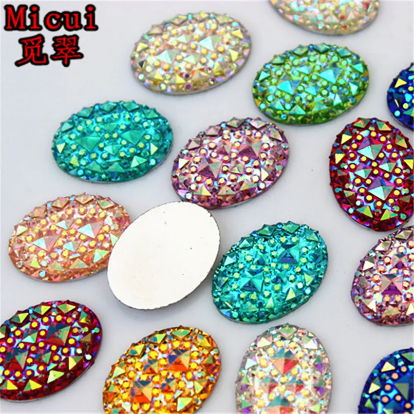 Micui 50 шт. 10*14/13*18 мм крусталь AB полимерные Стразы с плоским основанием Стразы овальная спинка не Горячая фиксация кристалла СТРАЗА под камень для рукоделия MC26