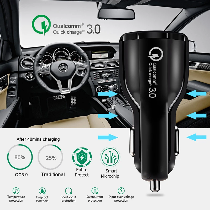VicTsing автомобильное зарядное устройство Quick Charge 3,0 30 Вт два usb порта 3.1A автомобильный адаптер быстрое зарядное устройство для iPhone XIAOMI прикуриватель