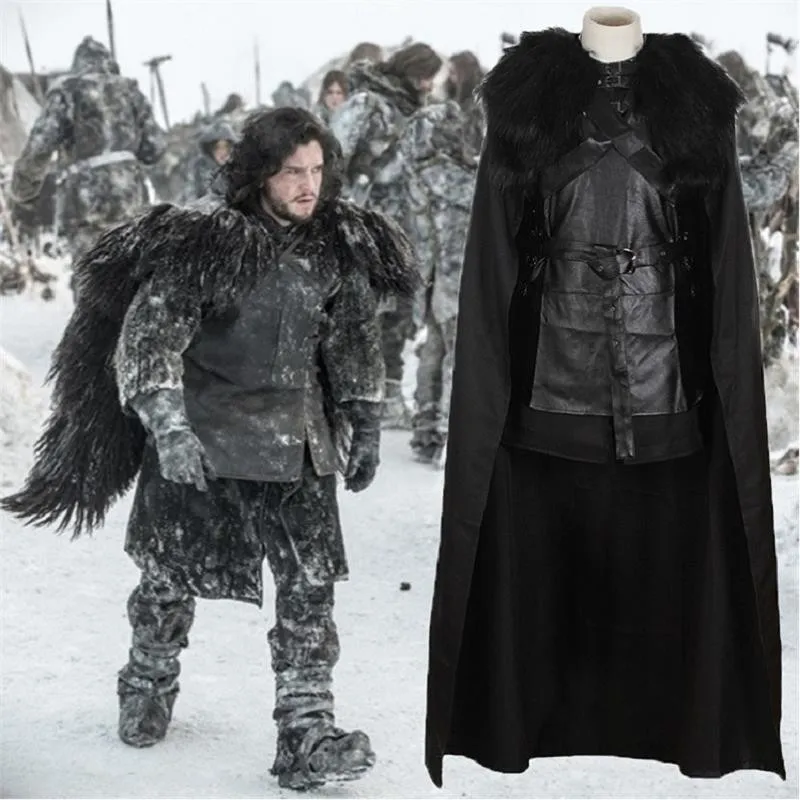 full set Костюм Jon Snow Игра престолов Косплей Взрослый Песнь Льда и Огня Хэллоуин Рождественская Карнавальная вечеринка, Забавный плащ рыцарский костюм - Цвет: full set