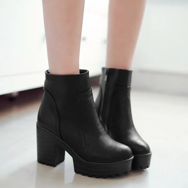 Women Boots Autumn Winter Warm 2019 New Sexy Fashion Zip Pu Platform Ankle Motorcycle Black Brown Grey High-heeled Shoes | Обувь