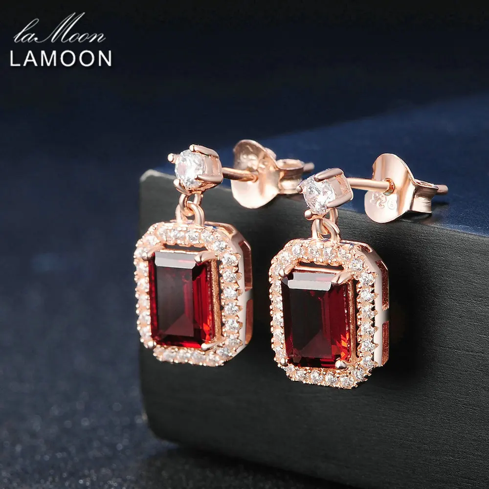 

Lamoon Classic 1.1ct 100% Natural Red Garnet 925 Sterling Silver Drop Earrings S925 Fine Jewelry LMEI025