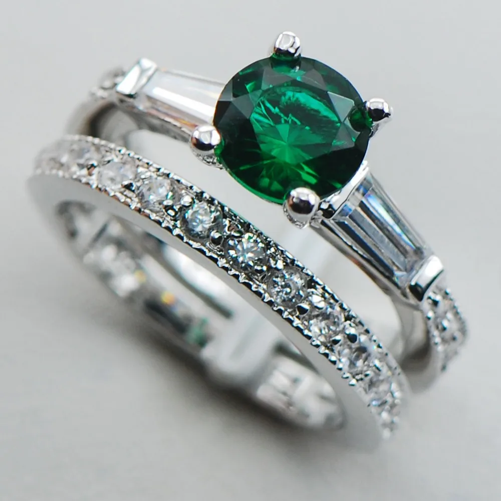 

Имитация изумруда, Стерлинговое Серебро 925 пробы, высокое качество, необычные ювелирные изделия для помолвки, свадьбы, два кольца, размер 5, 6,...