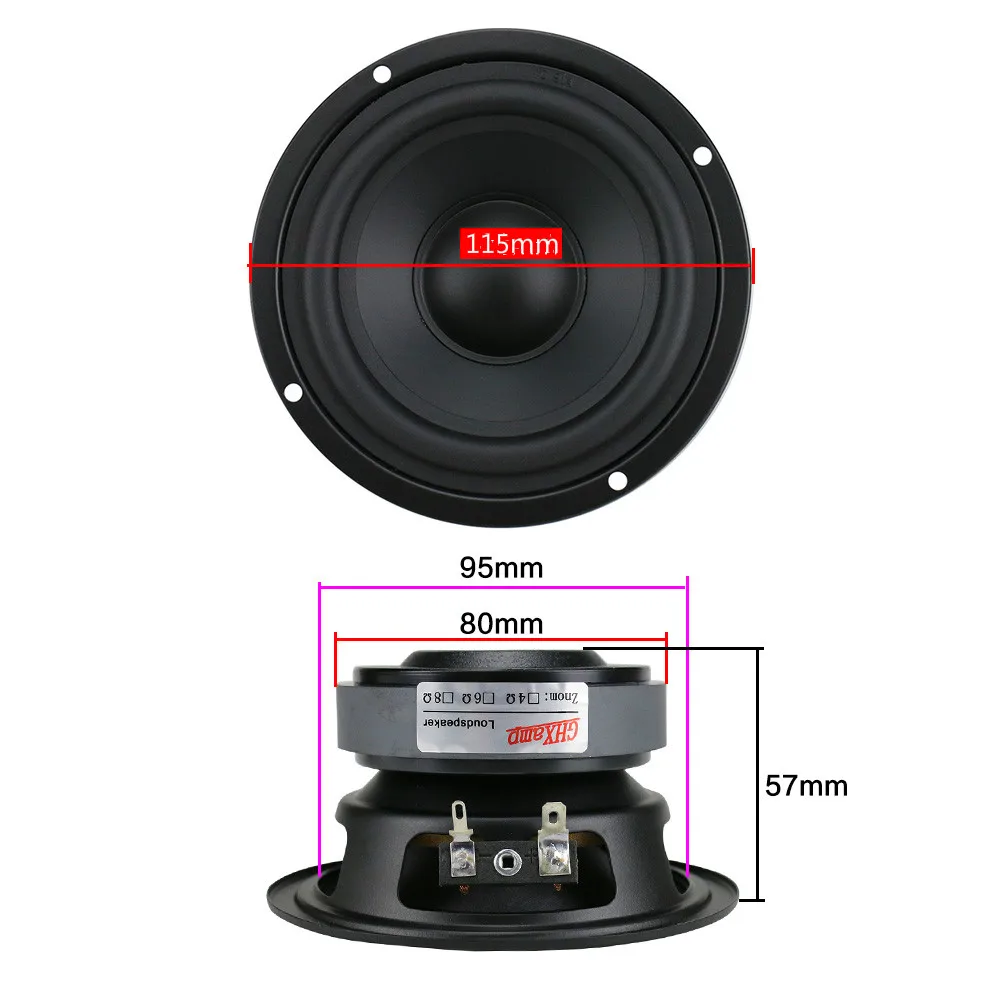 GHXAMP 4,5 дюйма Hifi Средний бас динамик 80 Вт 115 мм Средний сабвуфер Громкий динамик для книжной полки автомобиля аудио резиновый край 1 шт. (art.: 7aa4aab8f) - 7aa4aab8f