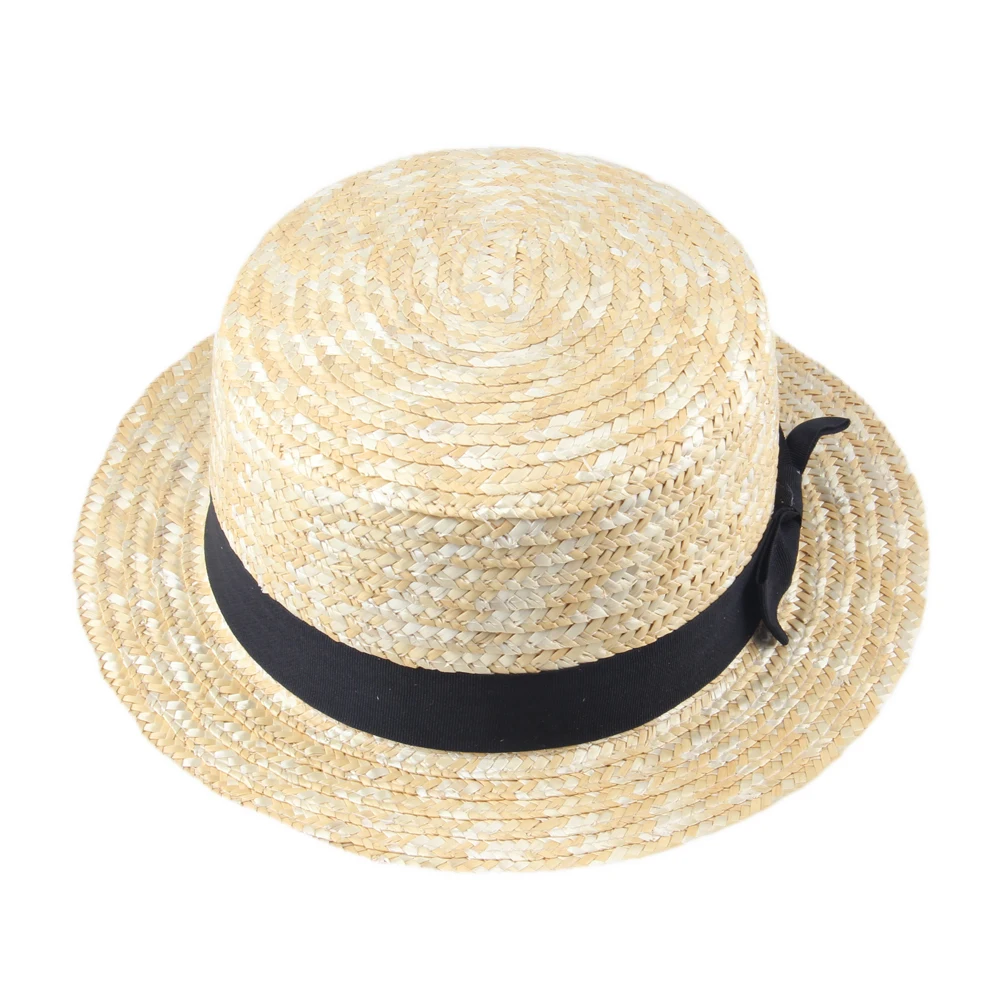 Шляпа женская Соломенная Пляжная Панама с лентой и круглым плоским верхом