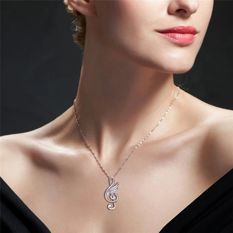SG 2018 925 Sterling Silver Chain Necklace silver colour CZ Feather music notation Necklaces &amp Pendants For jewelry making | Украшения и