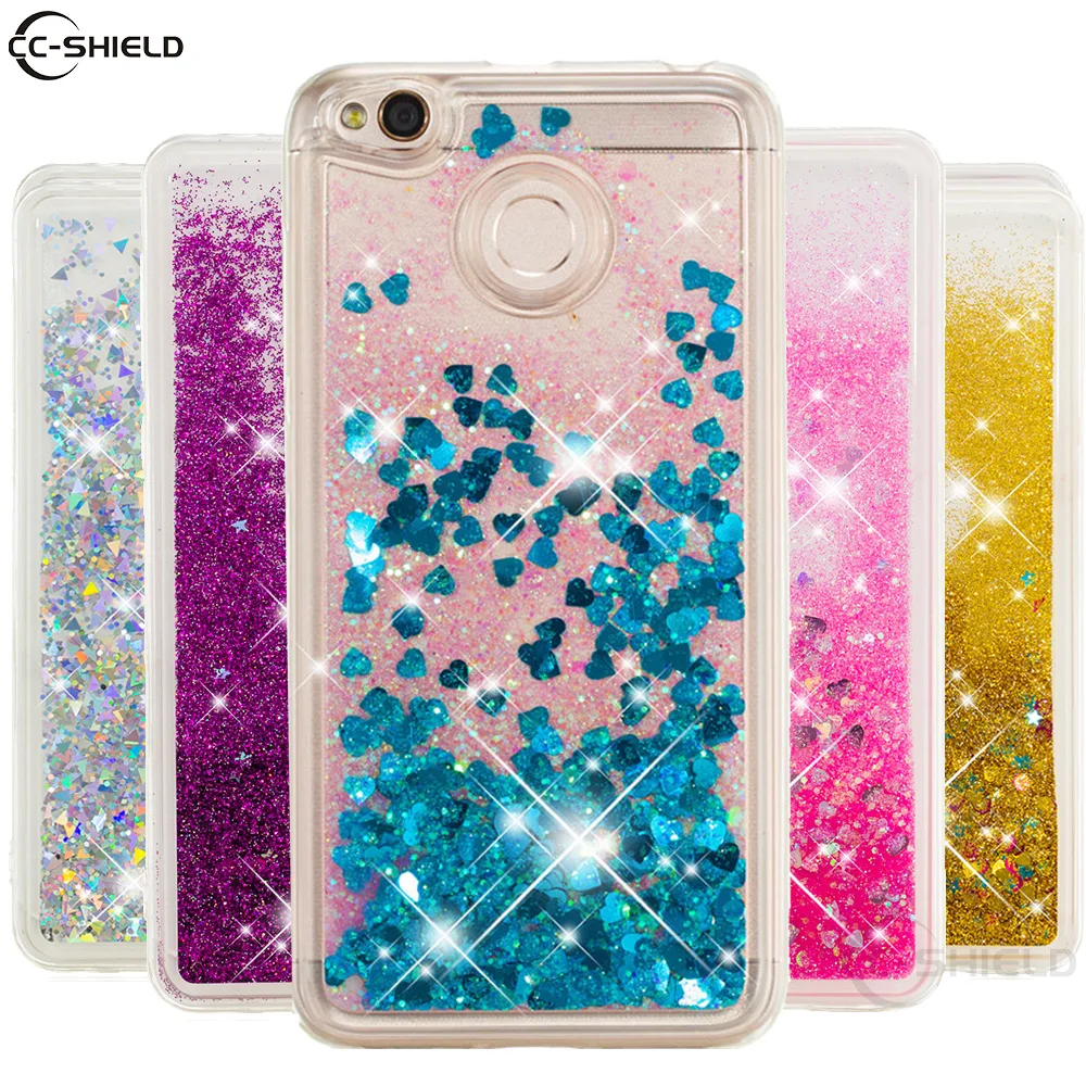 Quicksand Phone Case for Xiaomi Redmi 4X 4 X Dynamic Liquid Love Heart Soft TPU Back Cover X4 Red mi |