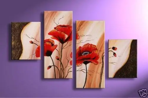 4 панели настенная художественная декоративная красная Мак цветок абстрактная