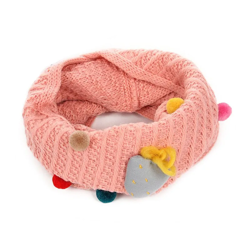 pink Детский зимний шарф, мягкий Хлопковый вязаный шарф с помпоном для девочек и мальчиков, шарфы с круглым вырезом для детей, теплый шейный платок, шарф, рождественский подарок - Цвет: pink