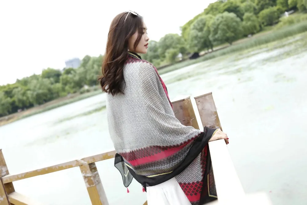 2017 Модные Винтажные шарфы с цветочной вышивкой и шаль Женская хлопковая длинная