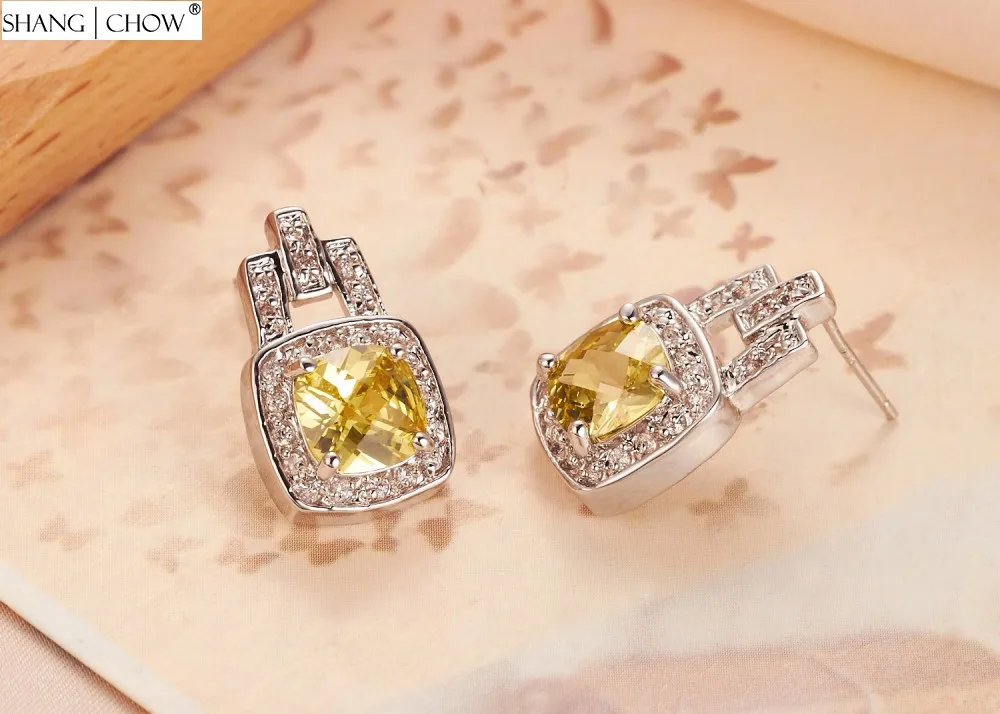 Женские серьги с белым кристаллом желтое ювелирное изделие из стерлингового