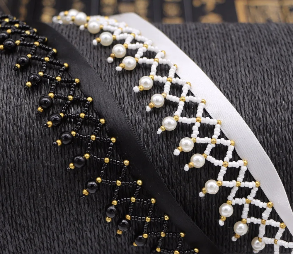 

Free Shipping 10Yards/lot Tassel Lace Fringe Pearl Trims Beaded Ribbon For Sewing Curtain Hair Accessories Lace Decoration