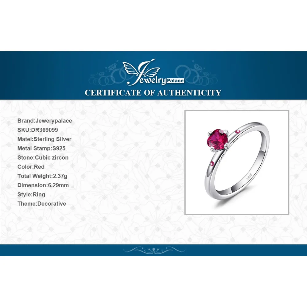 Jewelrypalace 100% реальные 925 пробы серебро душевная любовь Скарлет Циркон Solitare
