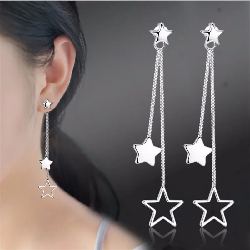 

LUKENI Top Quality 925 Sterling Silver Drop Earrings For Women Jewelry Back Charm Star Tassel Earrings For Girl Christmas Gift