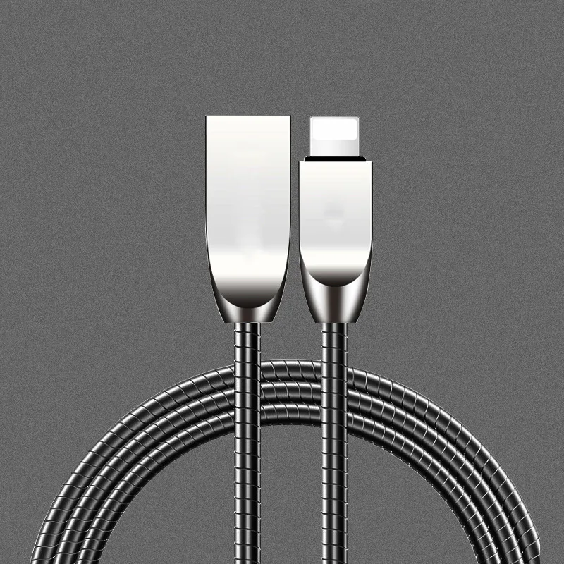 Роскошный Металлический usb-кабель для зарядки и передачи данных для iPhone X XS MAX XR 6 s 6s 7 8 Plus 5 5S SE iPad Air, провод для сотовых телефонов - Цвет: Черный