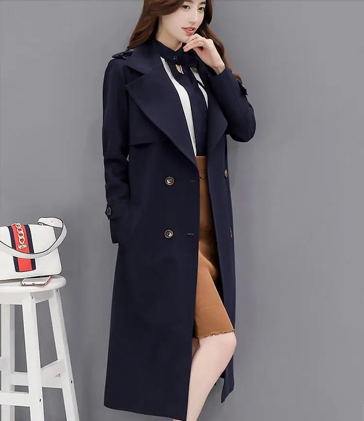 Весенне осенний Новый Розовый Женский Тренч 2017 длинный Повседневный однобортный