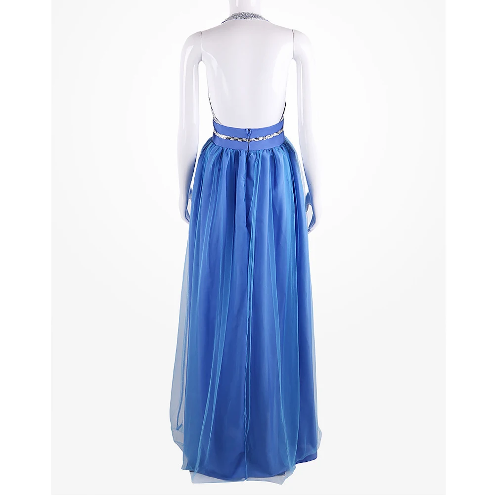 2018 женская синяя Империя Алмазная Свадебная сетка Сексуальная Холтер Глубокий V