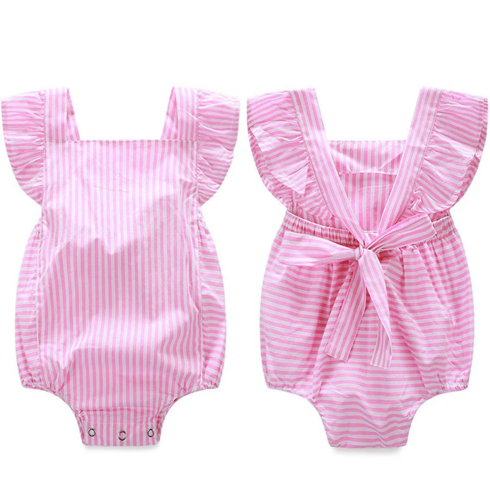 

Hi Hi Baby Store Pink Infant Baby Girl Sleeveless Striped Body Romper Jumpsuit Outfits Summer Sunsuit