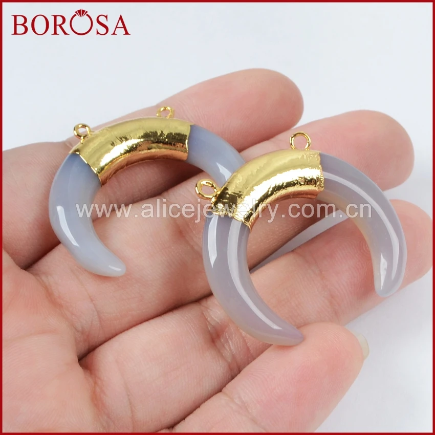 BOROSA Druzy 1 шт. Tribal OX Horn золотой цвет серый соединительный элемент из агата модный