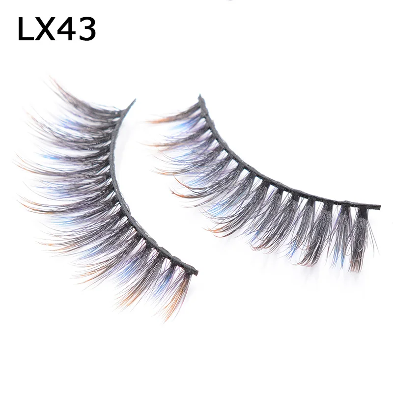 LX-43 Mangodot цветные накладные норковые ресницы Красный Розовый Косплей цветные синие ресницы для макияжа ресницы для наращивания 3D Цветные накладные ресницы - Длина: LX-43