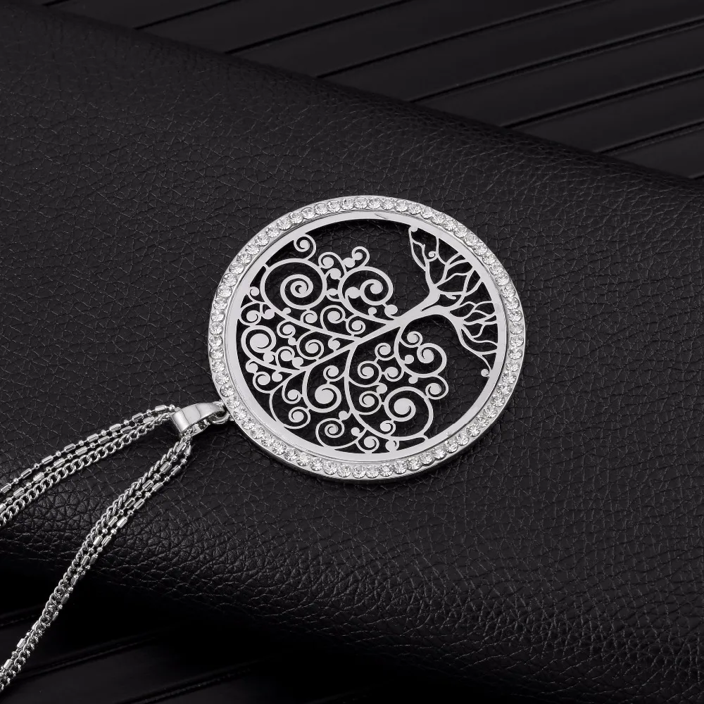 Silvery Tree Of Life Necklaces for Women Long Sweater Chain female Rhinestone Round Pendant Gift 2020 wholesale price | Украшения и