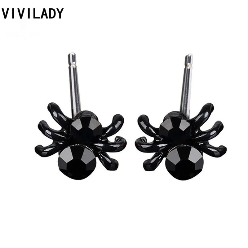 VIVILADY модные милые черные стразы Паук Серьги гвоздики девушки эмалированные