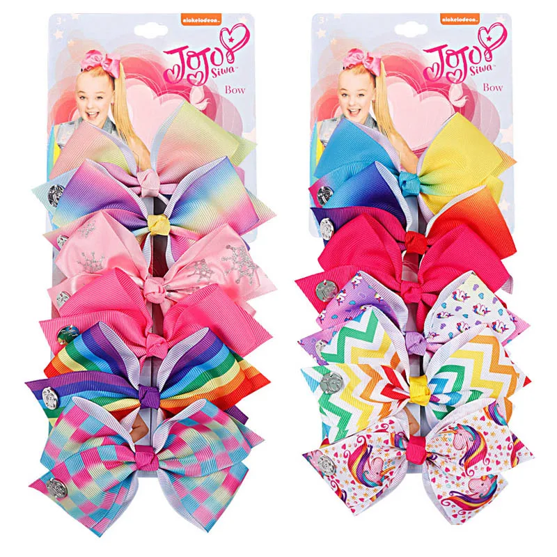 Бант для девочек CN 6 шт./компл. 3 5/5 дюймов банты JoJo Siwa с радужным принтом бант из