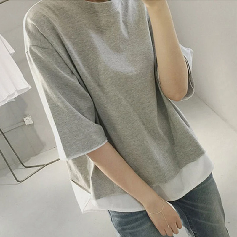 Женская футболка с коротким рукавом летняя свободная однотонная пятью точками