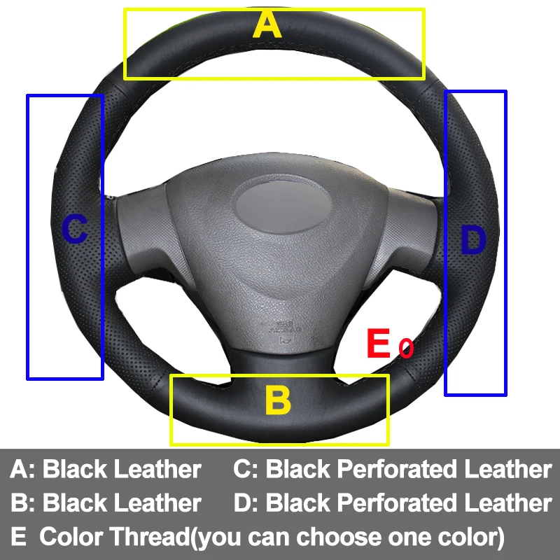 Чехол рулевого колеса автомобиля HuiER для ручного шитья черный кожаный Стайлинг