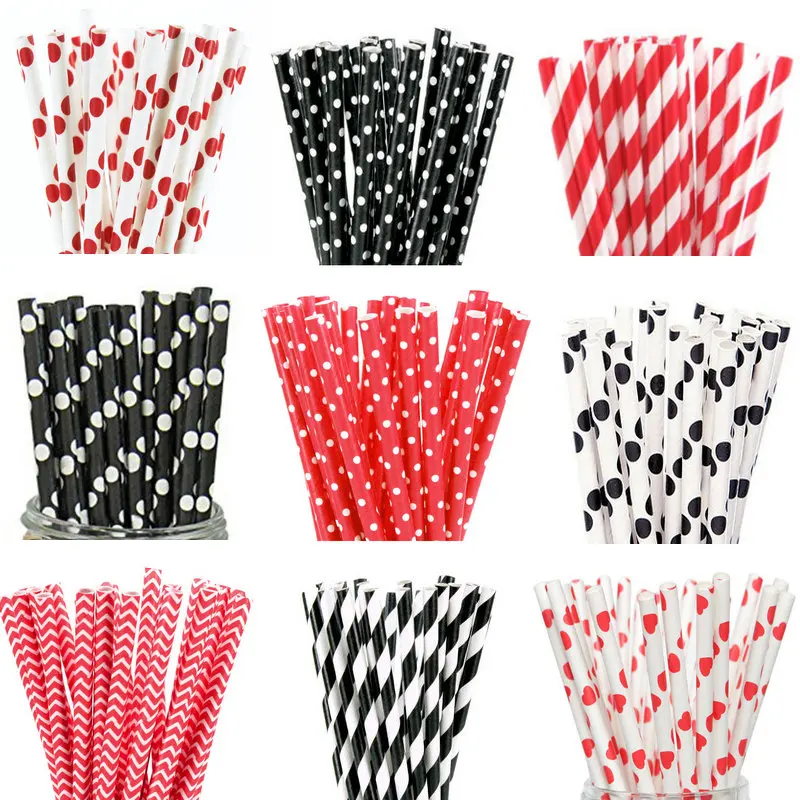 Соломинки бумажные в виде фламинго черного и красного цветов 25 шт.|Одноразовая