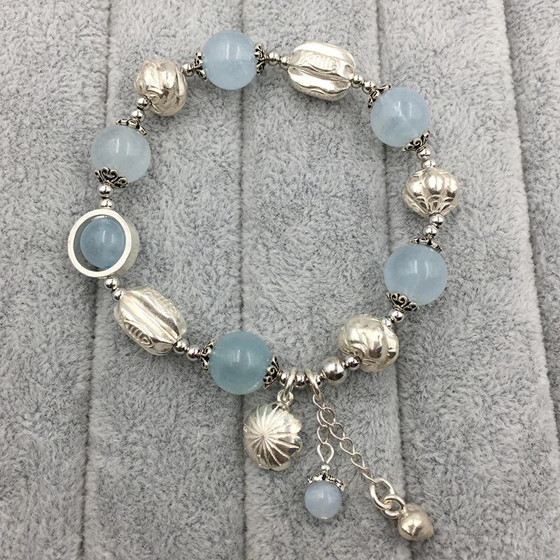 Женский Аквамариновый браслет Sinya эластичный из серебра 925 пробы с синими