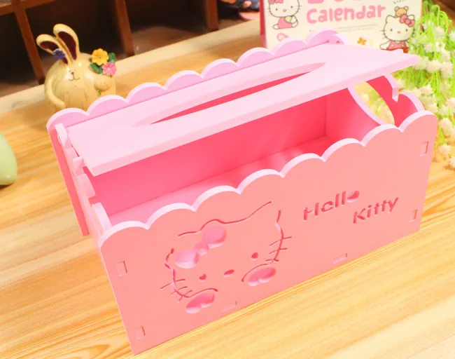 Hello kitty мультяшный анимационный тканевый чехол, коробка для домашнего декора, деревянная бумажная коробка для полотенец для дома/автомобиля, бумажный держатель для салфеток, коробка B41