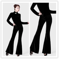 free shipping 2019 new fashion long trousers for women pants plus size s 5xl black flare european winter velvet black pants