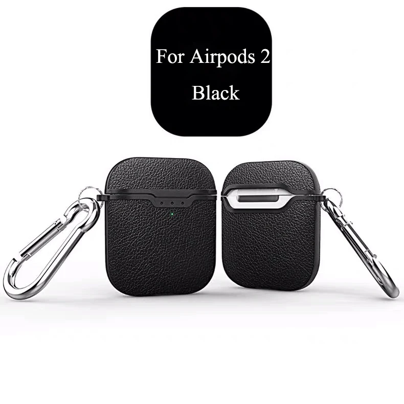 Black for Airpods 2 Чехол Litchi из мягкого ТПУ для Airpods 1 2, чехол из силиконовой резины, деловой полный защитный чехол для Airpods 1 2, чехол, мягкий чехол - Цвет: Black for Airpods 2