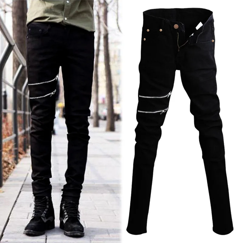 Мужские байкерские джинсы рваные на молнии для мужчин обтягивающие потертые
