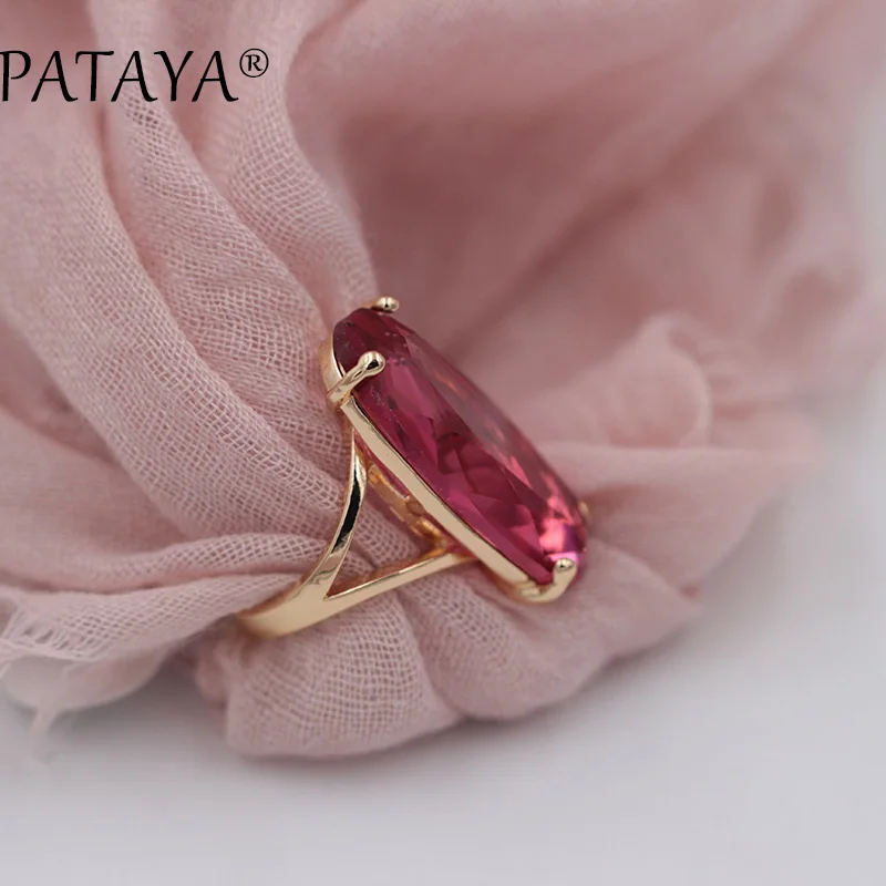 PATAYA новая невеста 585 розовый Красный тонкий набор зеленых ювелирных украшений Овальный искусственный циркон висячие серьги кольца наборы Женский винтажный ювелирный набор