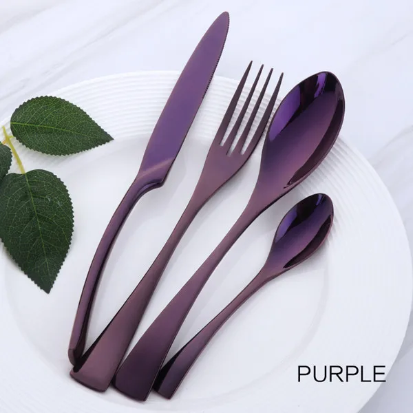 Purple 4 pcs 4 шт. фиолетовый набор столовых приборов из нержавеющей стали синий набор посуды нож вилка стол вилка черный набор посуды Прямая поставка - Цвет: Purple 4 pcs