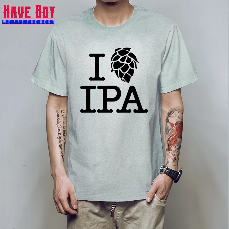 Летняя мужская футболка с надписью «HAVE BOY» и надписью «I Love IPA», Повседневная хлопковая футболка с коротким рукавом, забавное пиво, Мужская бледная футболка с надписью IPA, HB444 - Цвет: gray black